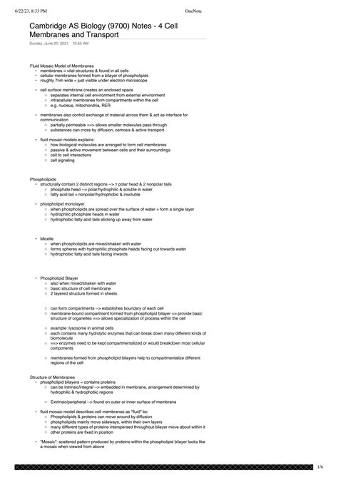 Solution Cambridge As Biology Notes Chap Cell Membranes