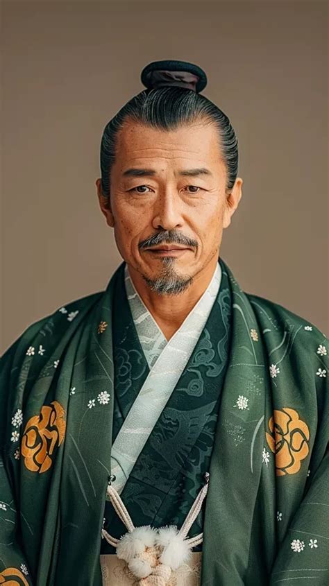 Middle Aged Japanese Man In Traditional Kimono With Serious Expression