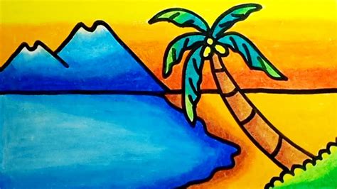 How To Draw a Beach Landscape With Oil Pastels Step By Step | Drawing ...