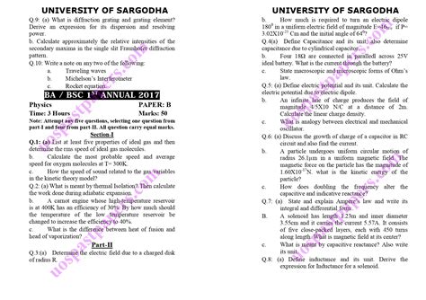 Physics Paper A B C B Sc ADS Past Papers Sargodha University 2017