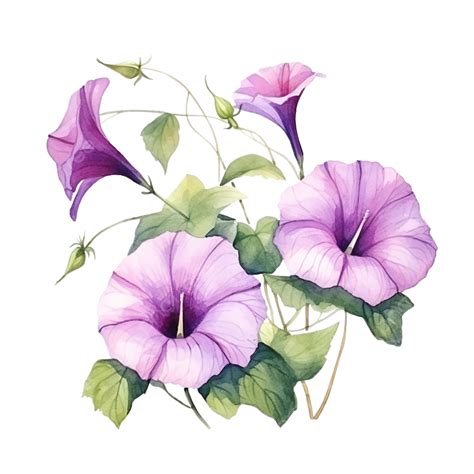 Purple Morning Glory Flowers Watercolor Illustration Flower Flora