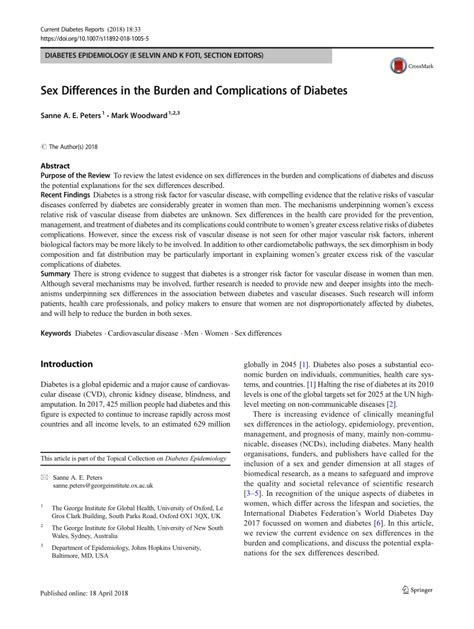 Pdf Sex Differences In The Burden And Complications Of Diabetes