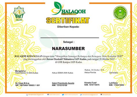 Contoh Sertifikat Narasumber