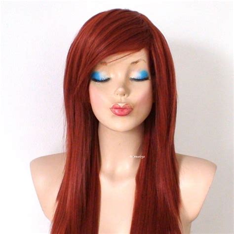 Auburn Ombre Wig 26 Straight Layered Hair Side Bangs Etsy