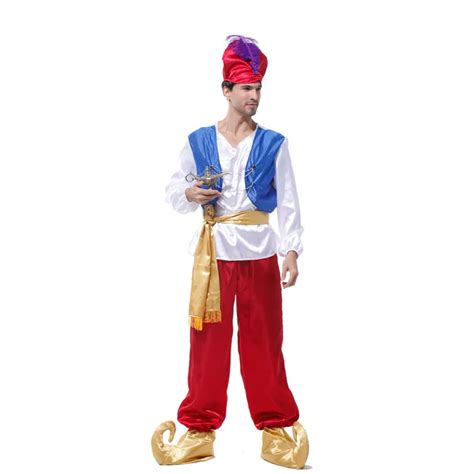 Shanghai Story Aladdin Magic Lamp Men Prince Costumes Adult Blue Vest