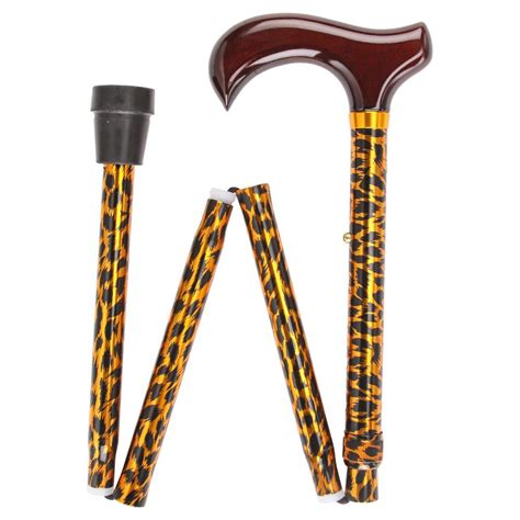 Leopard Print Standard Adjustable Folding Derby Walking Cane With Bras