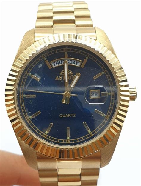 Astron Gold Plated Watch Blue Dial Day And