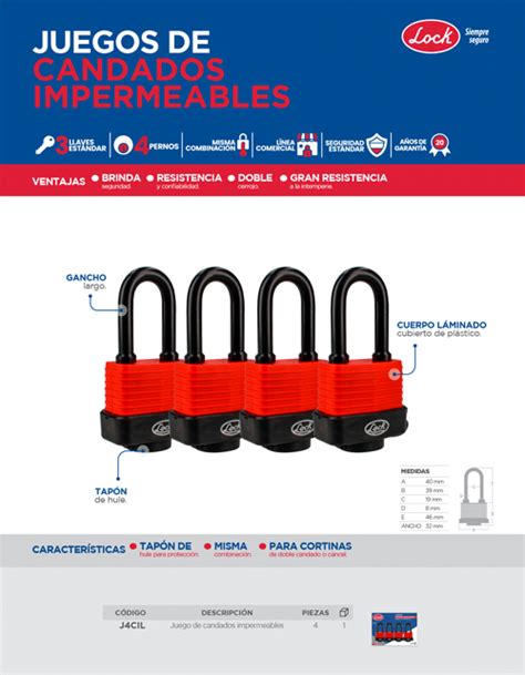 Juego De 4 Candados Impermeables 40mm Lock Tienda Urrea