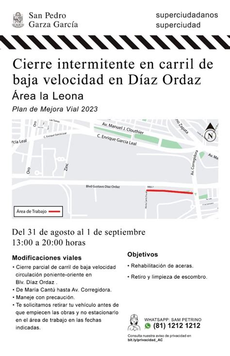 Aviso por cierre de carril en Blv Díaz Ordaz Repositorio