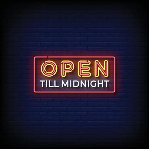 Neon Sign Open Till Midnight With Brick Wall Background Vector