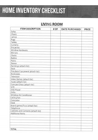 home inventory checklist samples