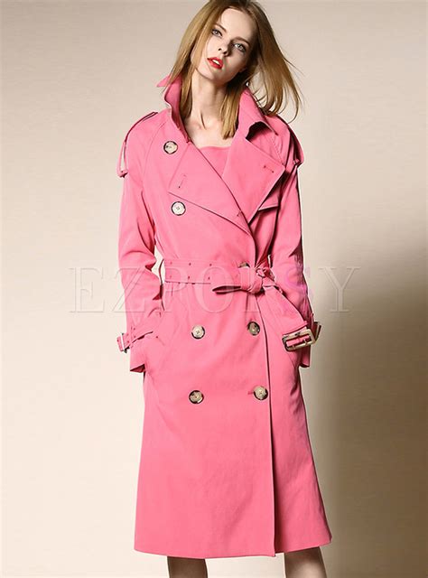 Outwear Trench Coats Pure Color Notched Belted Slit Trench Coat