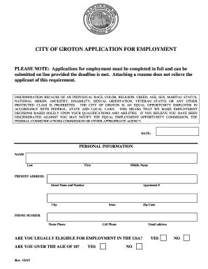 Fillable Online Please Note Applications For Employment Must Be