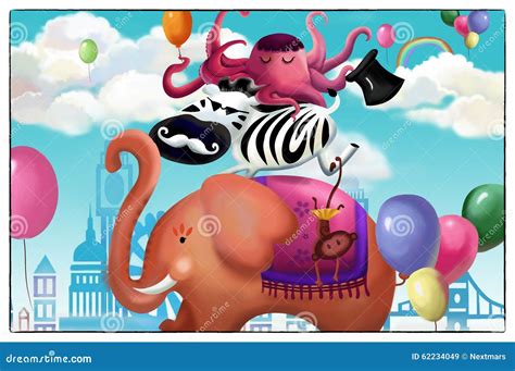 Illustration: Happy Animal Friends Card. the Elephant, the Zebra, the ...