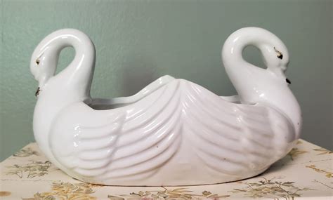 Vintage Double Swan Planter Rare Etsy