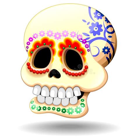 Mexicano Calaveras De Sugar Skull Floral Naif Art Ilustración del