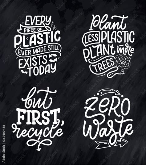 Set with lettering slogans about waste recycling. Nature concept based ...