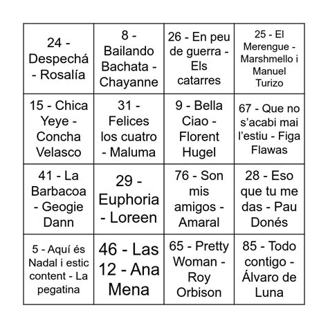 Quina Musical Ter Bingo Card