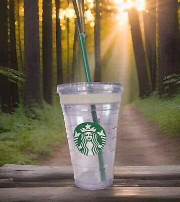 Starbucks Cold Cup Clear Grande Tumbler Traveler W Green Straw