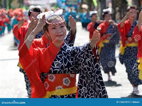 Japanese Festival Dancers Editorial Stock Image Image Of Attractive