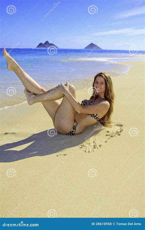 Girl In Bikini Lying On A Sandy Beach Stock Photo Image Of Woman