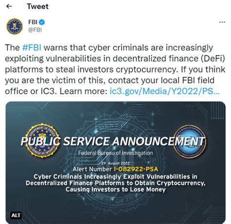 Us Fbi Issues New Warning On Cybercriminal Exploits Hitting Defi