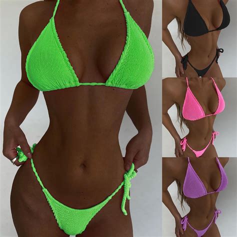 Travelwant Women Two Piece Swimsuits Halter Triangle String Bikini Sets