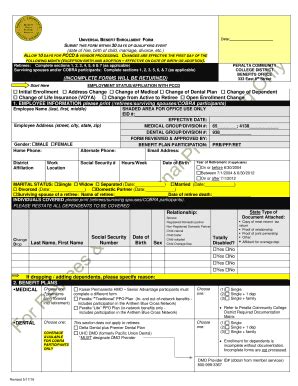 Fillable Online Web Peralta UNIVERSAL BENEFIT ENROLLMENT FORM SUBMIT