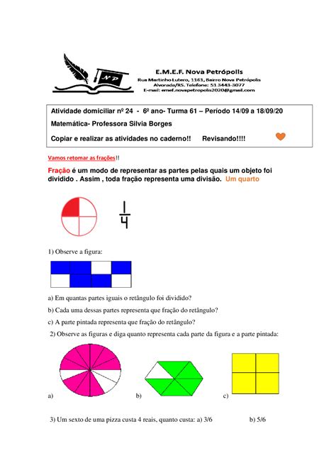 EAD EMEF Nova Petrópolis Turma 61 Matemática Professora Silvia Borges