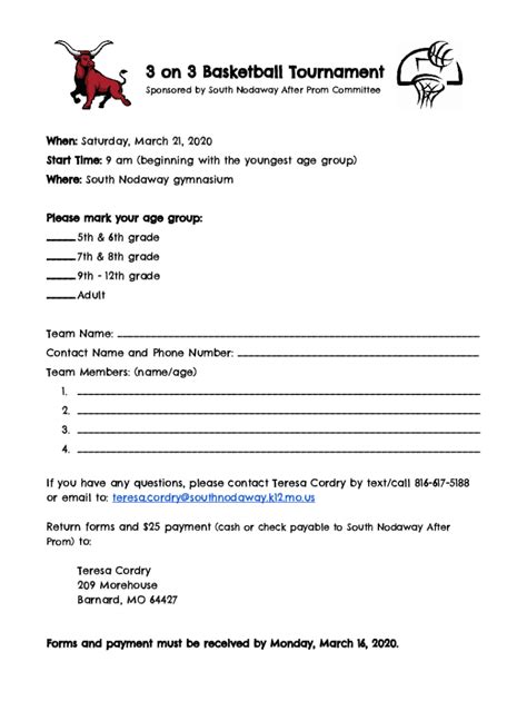 Fillable Online 3 On 3 Basketball Tournament Registration Form 1 Fax