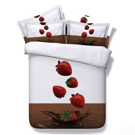 New Strawberries With Water Splash Print 4 Pcs Duvet Cover Bed Sheet