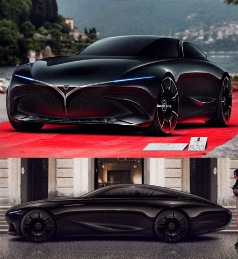 The Concept Car Is On Display In Two Different Pictures One Black And