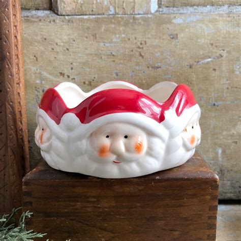 Vintage Santa Bowl Vintage Santa Candle Holder Ceramic Etsy