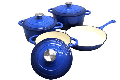 Lma Piece Authentic Cast Iron Dutch Oven Cookware Pot Set Blue