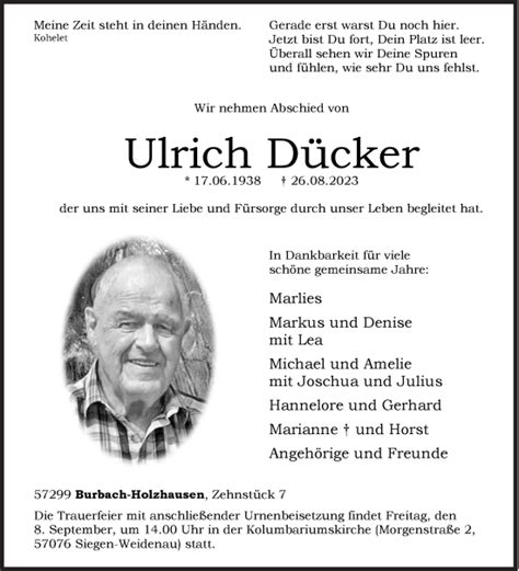 Traueranzeigen von Ulrich Dücker 57trauer de