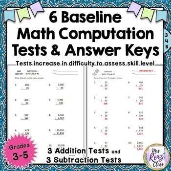 Math Computation Tests For Baseline Skills Assessment Addition And