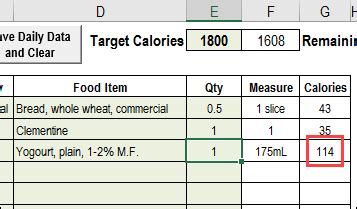 Excel Calorie Counter Track Daily Recipe Calculator