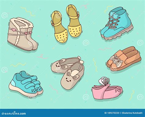 Conjunto De Iconos De Dibujos Animados Divertidos Patrón De Zapatos