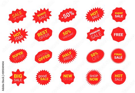 Starburst Sticker Set For Promo Sale Vector Badge Shape With Signs