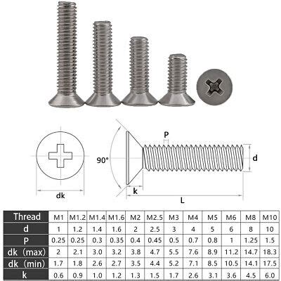 Stainless Steel Countersunk Machine Screws M2 M3 M4 M5 M6 Flat Head