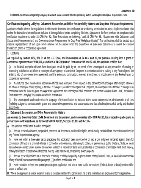 ED 80 0013 Certifications Regarding Lobbying Debarment Suspension