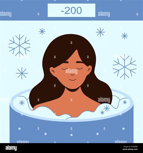 Peaceful Woman In A Cryosauna Ice Therapy Vector Illustration For