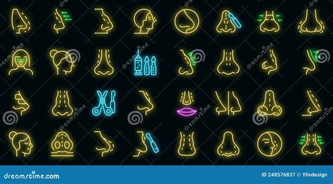 Rhinoplasty Icons Set Outline Vector Human Nose Vector Neon Stock Vector Illustration Of