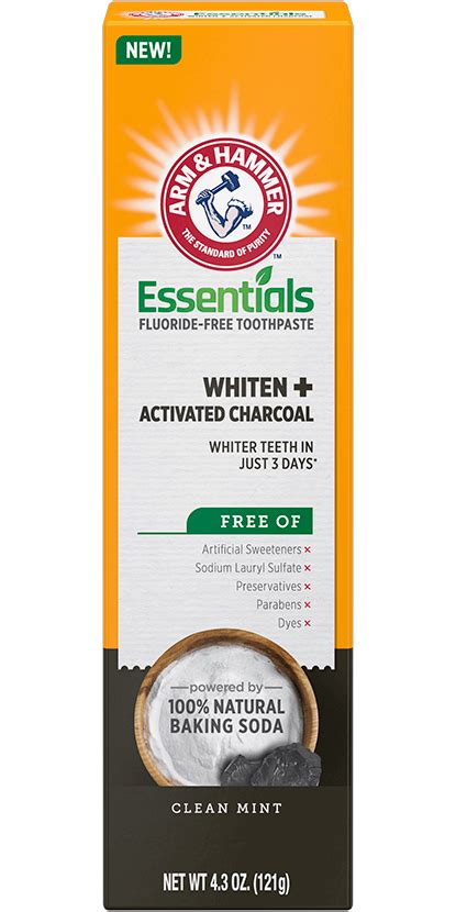 Arm And Hammer Essentials Fluoride-Free Toothpaste Whiten + Activated ...