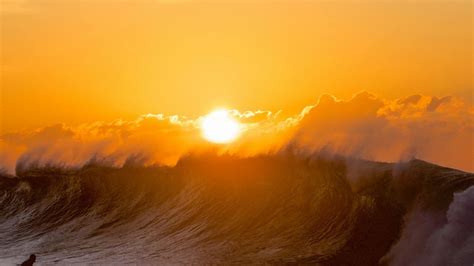 Ocean Waves Under Beautiful Yellow Sunset And Sky HD Sunset Wallpapers ...