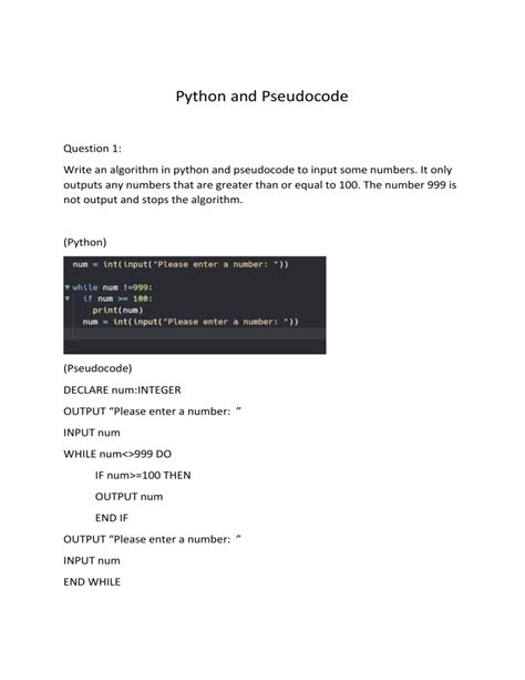 Python And Pseudocode Exercises