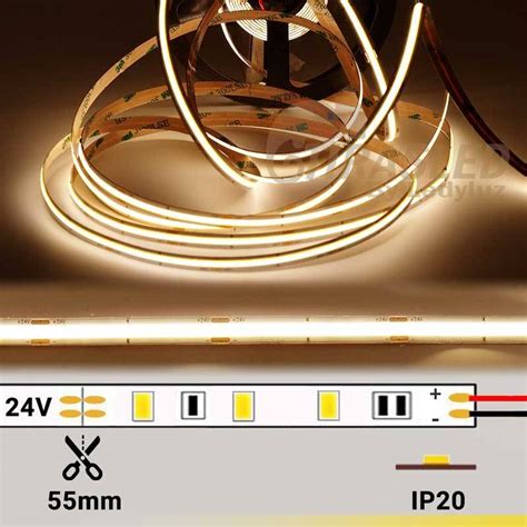 Tira LED COB 24V 12W IP20 Luz Cálida 2700K Longtitud Metros tira LED