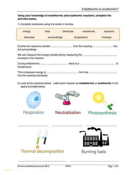 Introduction To Chemical Reactions Worksheet