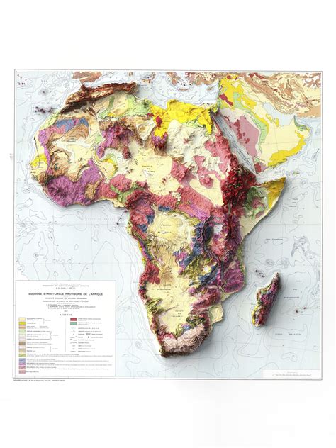 Africa Geological Map of 1958 2D Poster Shaded Relief Map, Fine Art Wall Decor, Vintage Gift ...