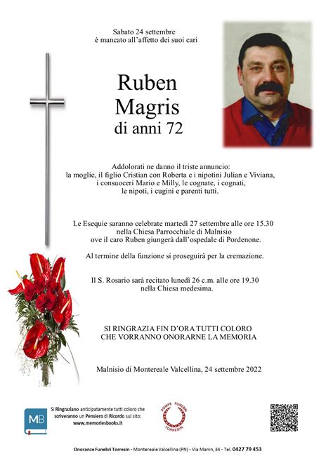 Necrologio Ruben Magris MemoriesBooks It